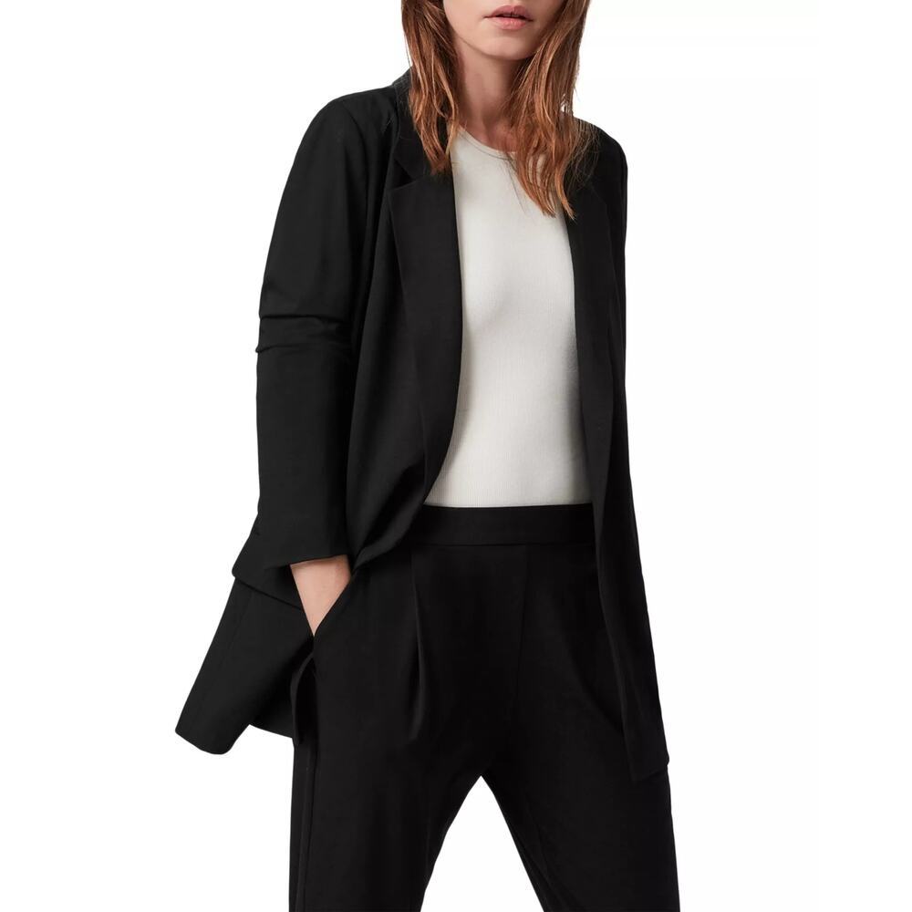 AllSaints Aleida Jersey Blazer Open Front Long Sleeve Solid Black Size 4 NWT